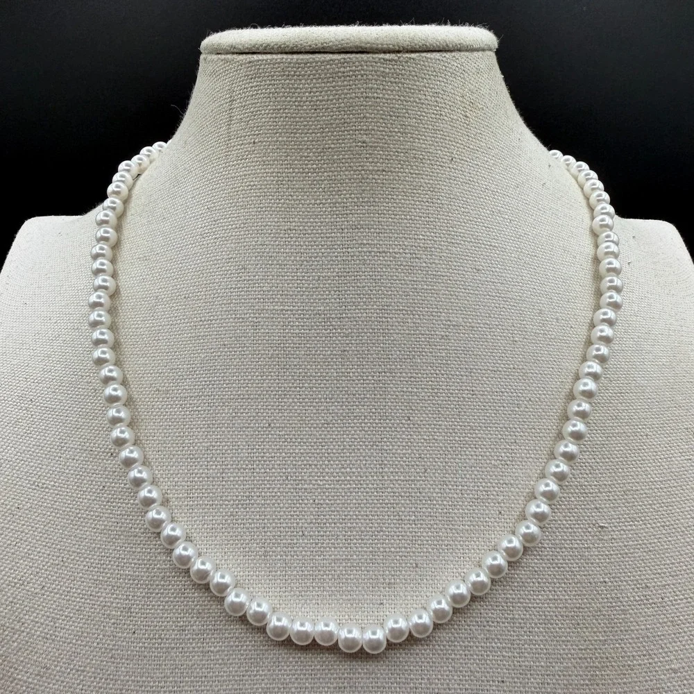 White Faux Pearl Necklace Silver Tone Extender Clasp Coquette Bridal Jewelry